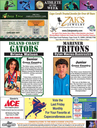 Athletes of the Week | OCT. 16 | Island Coast Gator BRIANA WATSON & Mariner Triton DYLAN MACIAS-BUENROSTRO — Cape Coral Breeze